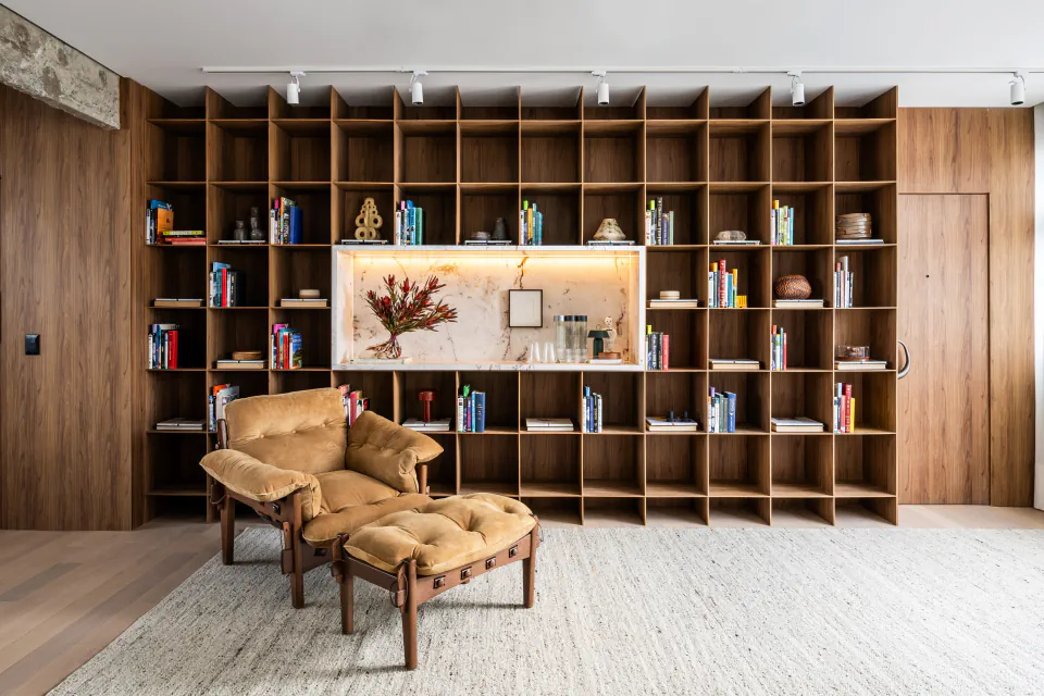 Residencial — marcenaria da sala, obra executada pela AMACna