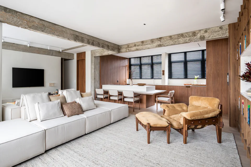 Residencial — sala integrada, obra executada pela AMACna