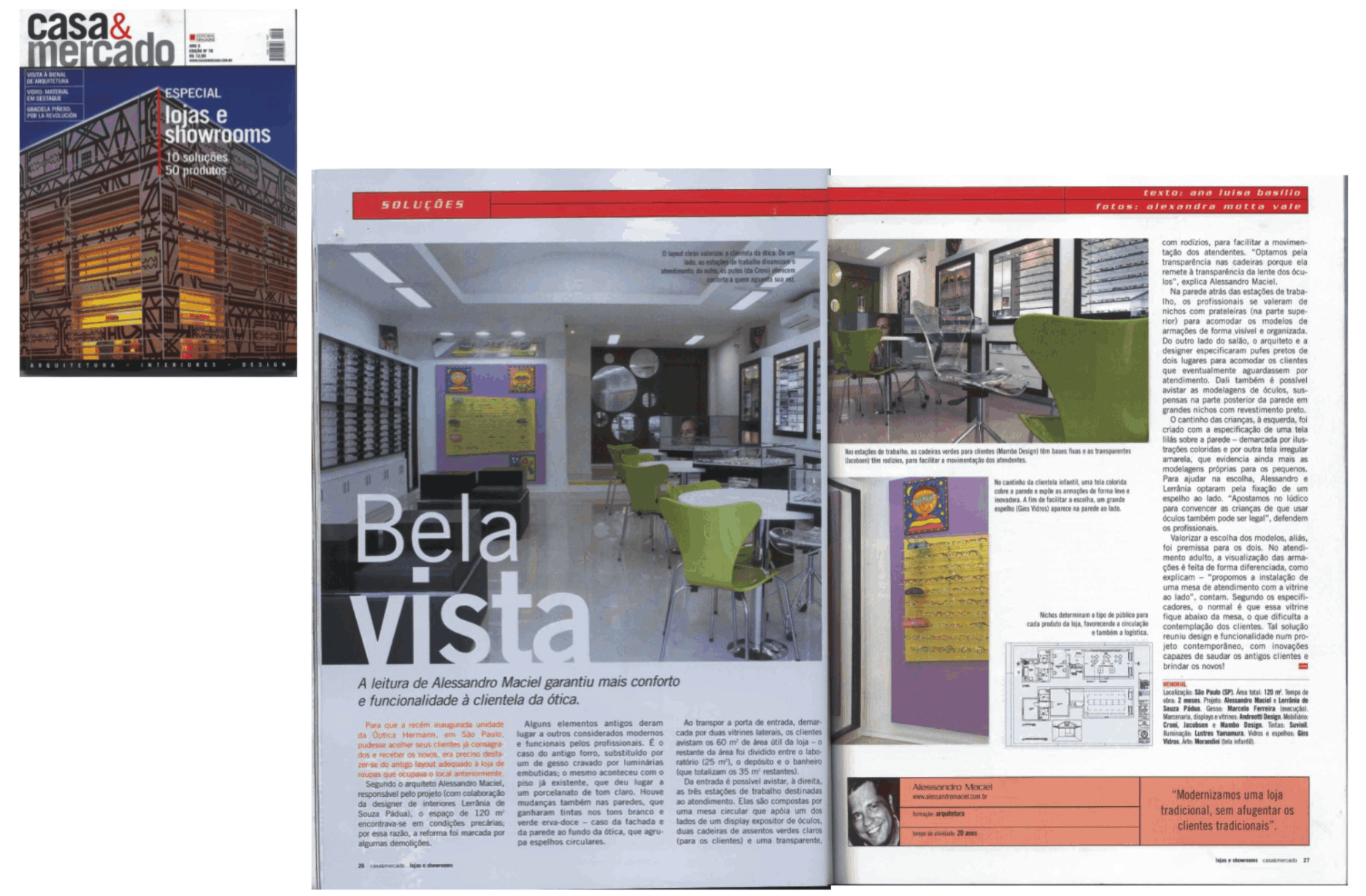Páginas da revista Casa & Mercado com a matéria Bela vista sobre uma ótica