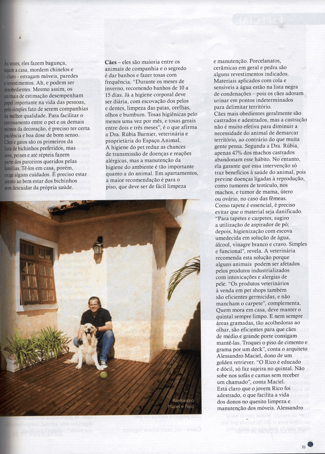 Página de revista com matéria sobre casa e convivência com animais de companhia